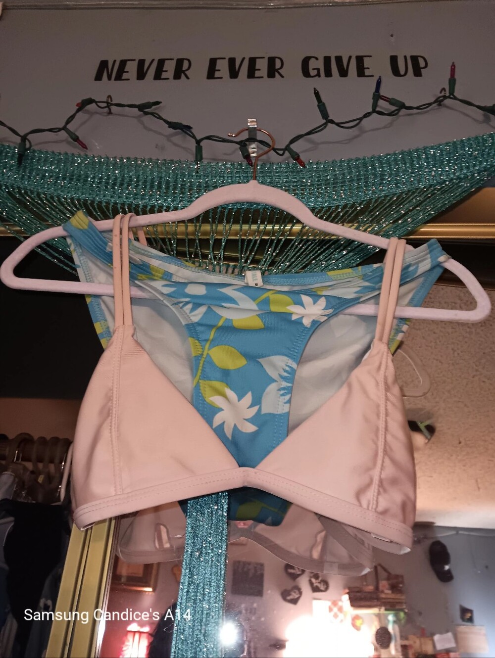 Aeropostale Light Pink Bikini Top with Blue Floral Bikini Bottom